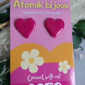 Handmade pink polymer clay earrings. Boucles d'oreilles fait à la main